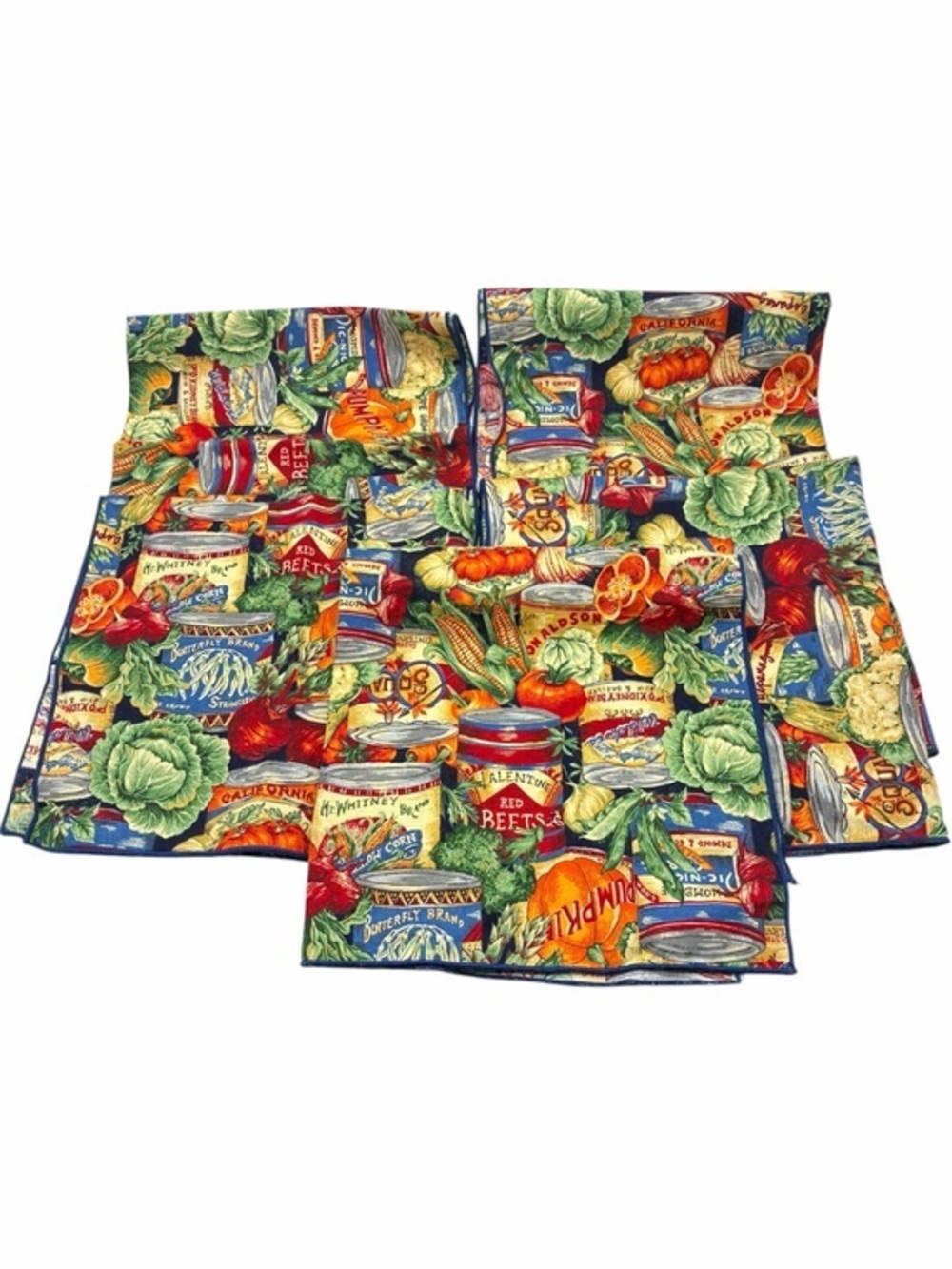 Vintage Joan Messmore VIP Cranston Vegetable Can Label Cloth Napkins Set of 5